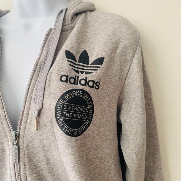 Adidas Trefoil Gray Hoodie Full-Zipper Closure - Picture 2 of 5